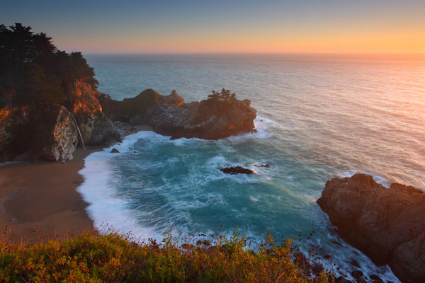 Waterfall Sunrise on the Pacific Ocean - Landscape and National Park Photography by Daniel Ewert